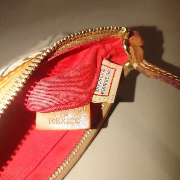 Dooney Bourke Monogram Wristlet Beige Brown Leather Trim Canvas Small Purse - Picture 2 of 9
